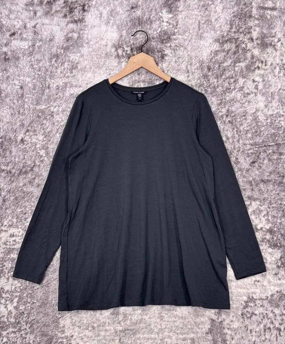 Eileen Fisher Shirt Small Womens Fine Jersey Gray Long Sleeve Tunic Top